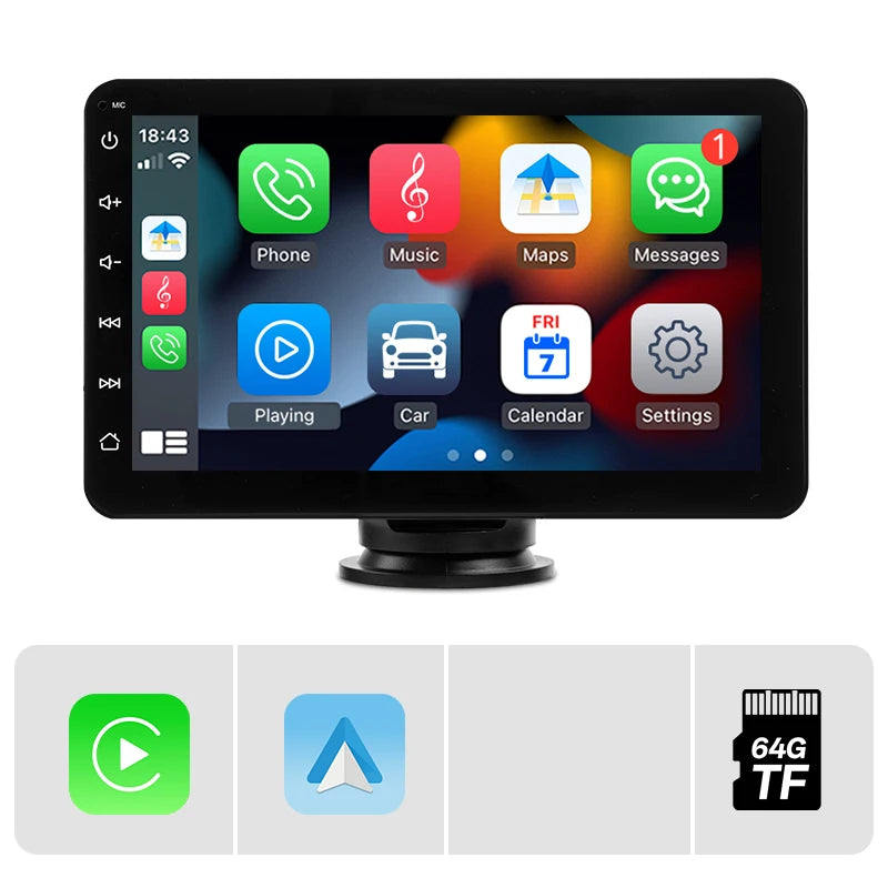 7" Portable Stereo Wireless Carplay Android Auto