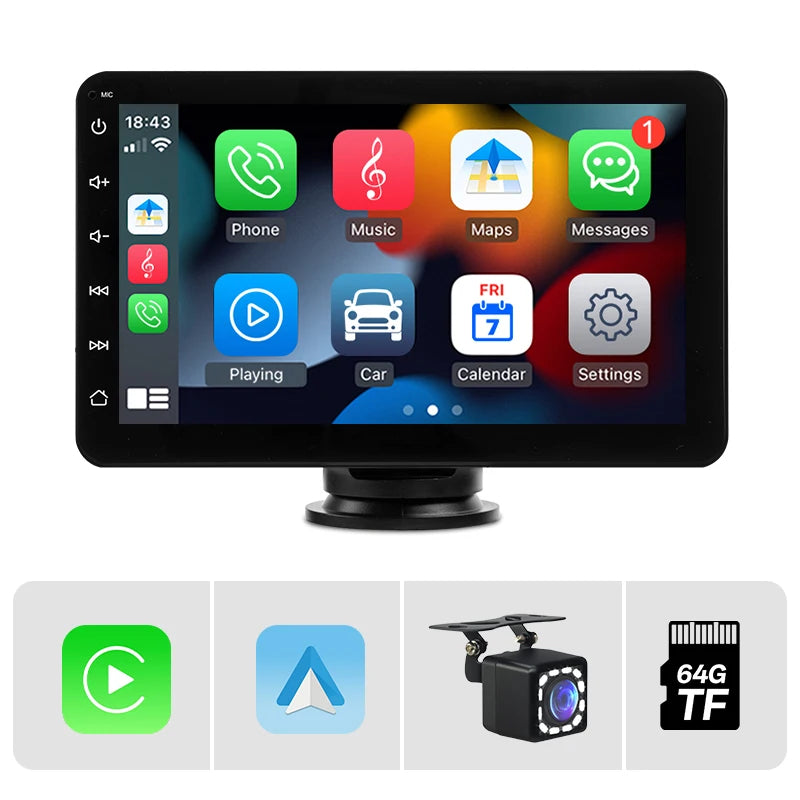 7" Portable Stereo Wireless Carplay Android Auto