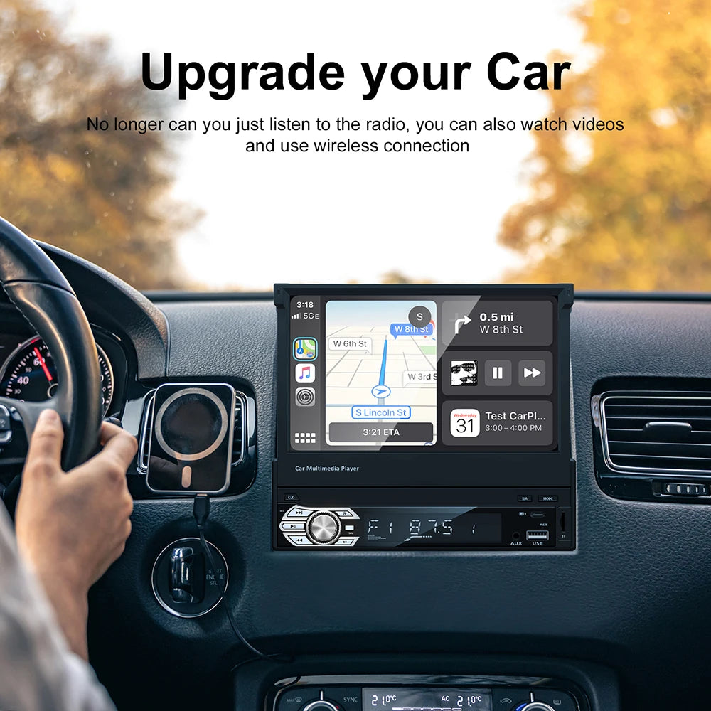 Universal 7" Flip Out Car Stereo with Wireless Carplay and Android Auto