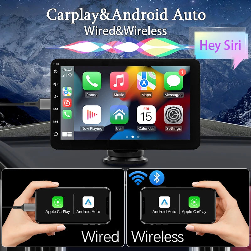 7" Portable Stereo Wireless Carplay Android Auto