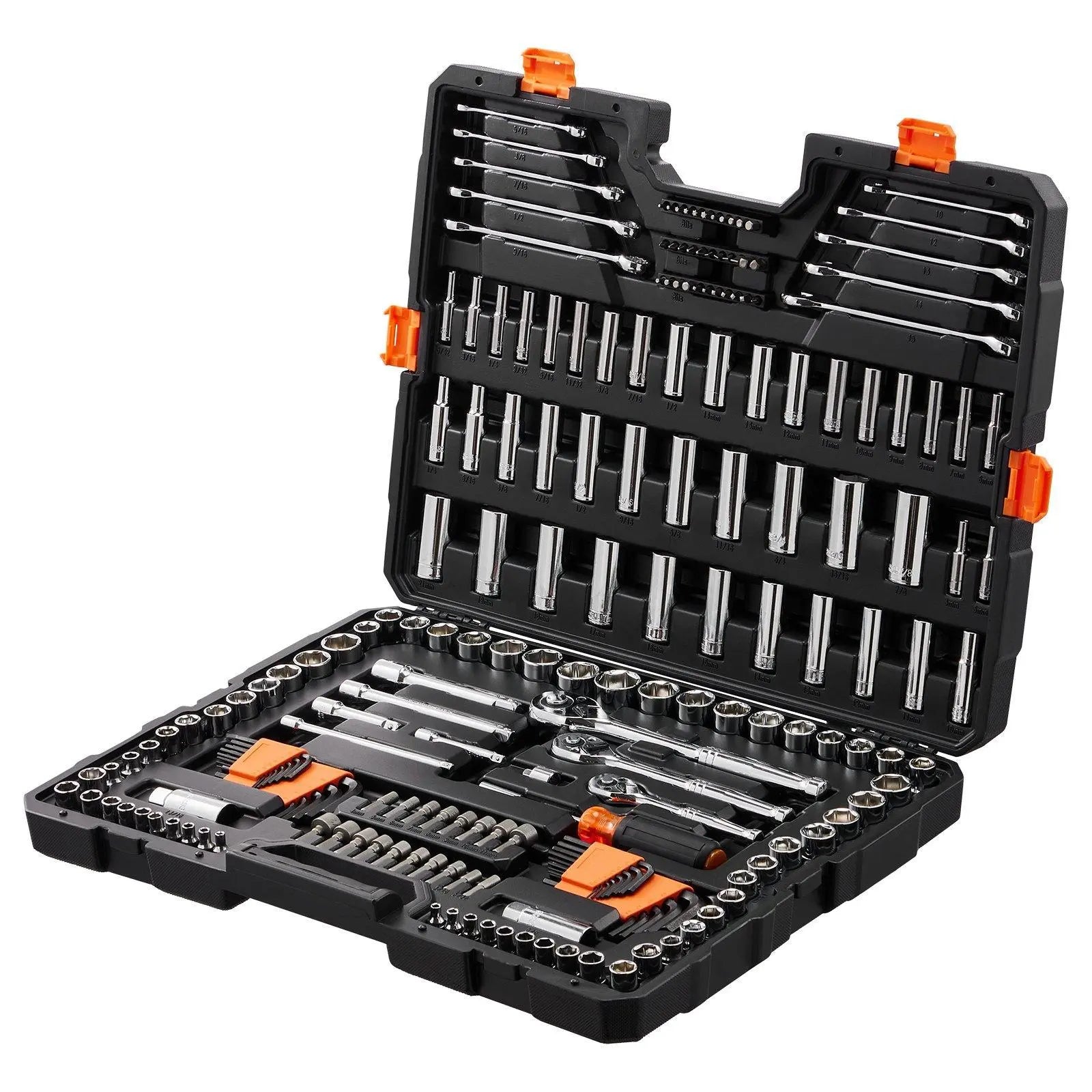 VEVOR Mechanics Tool Set, 205 Pcs 1/4" 3/8" 1/2" Drive Deep and Standard Sockets, SAE and Metric Mechanic Tool Kit with Bits, Combination Wrench, Hex Wrenches, Accessories, Storage Case VEVOR Super Brand Day