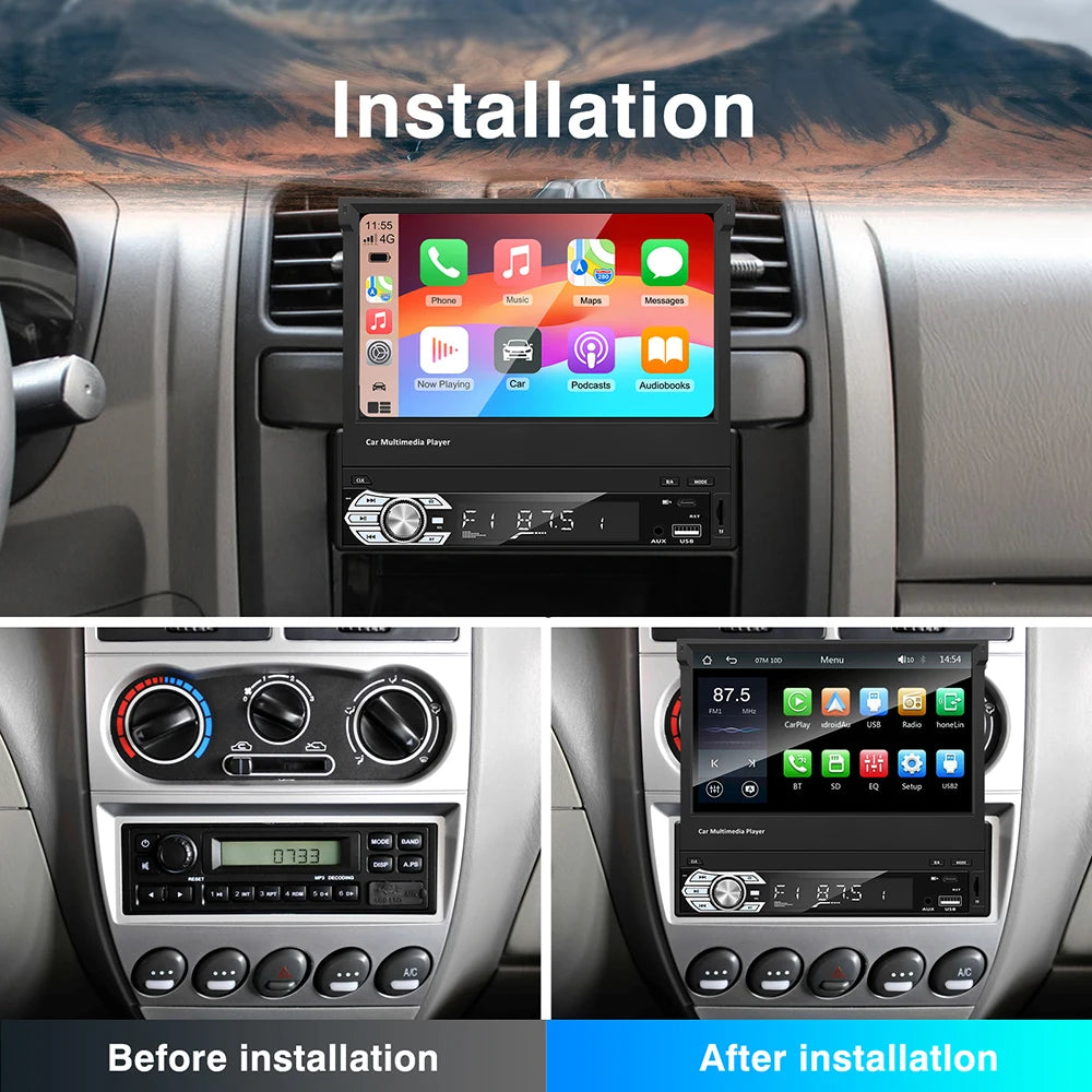 Universal 7" Flip Out Car Stereo with Wireless Carplay and Android Auto