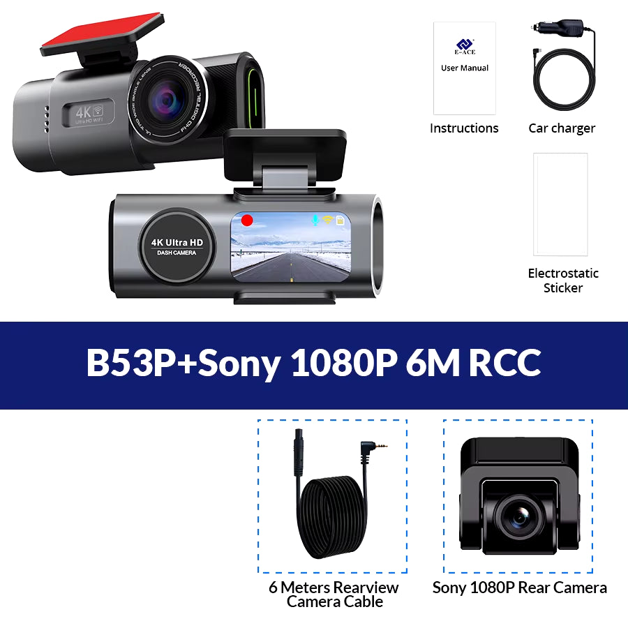 Dash Cam 4K UHD with Built-In Wi-Fi Support GPS 24H Parking