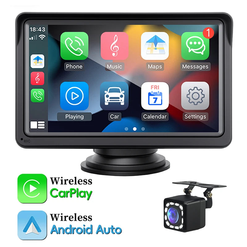 Portable Wireless Carplay and Android Auto Touch Screen Mirror 7/9/10.26"