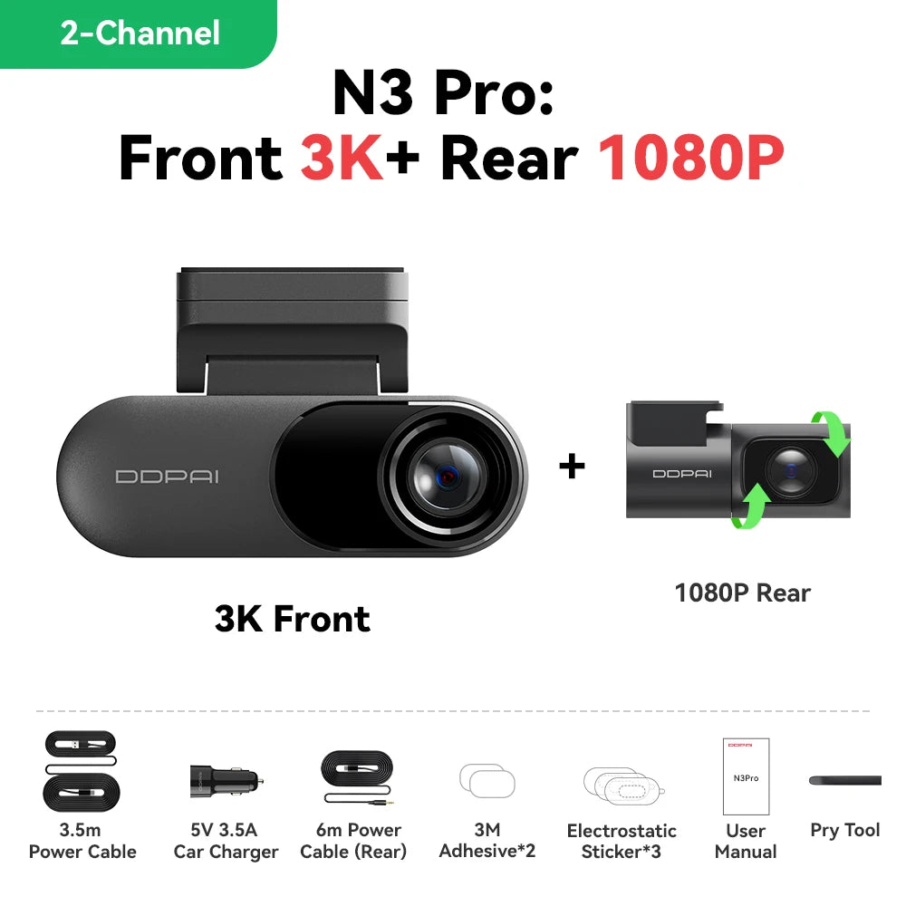 Mola N3 Pro Car Cam Front and Rear Recorder 3K