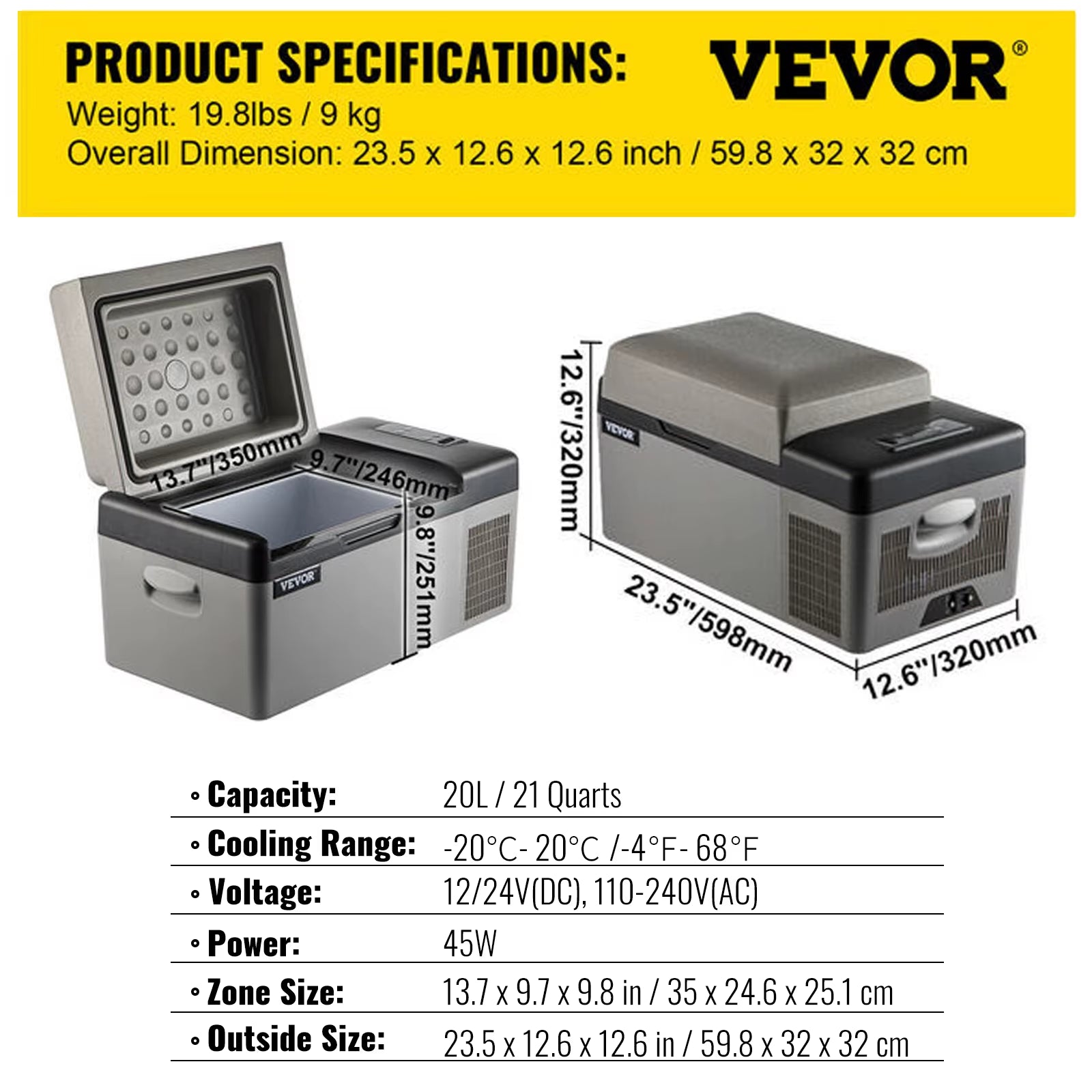 Car Refrigerator and Cooler 12/24V Ice Box for Camping 20L-22L-35L-45L-55L