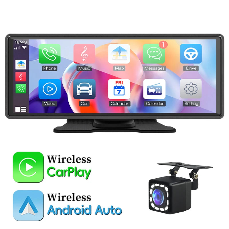Portable Wireless Carplay and Android Auto Touch Screen Mirror 7/9/10.26"