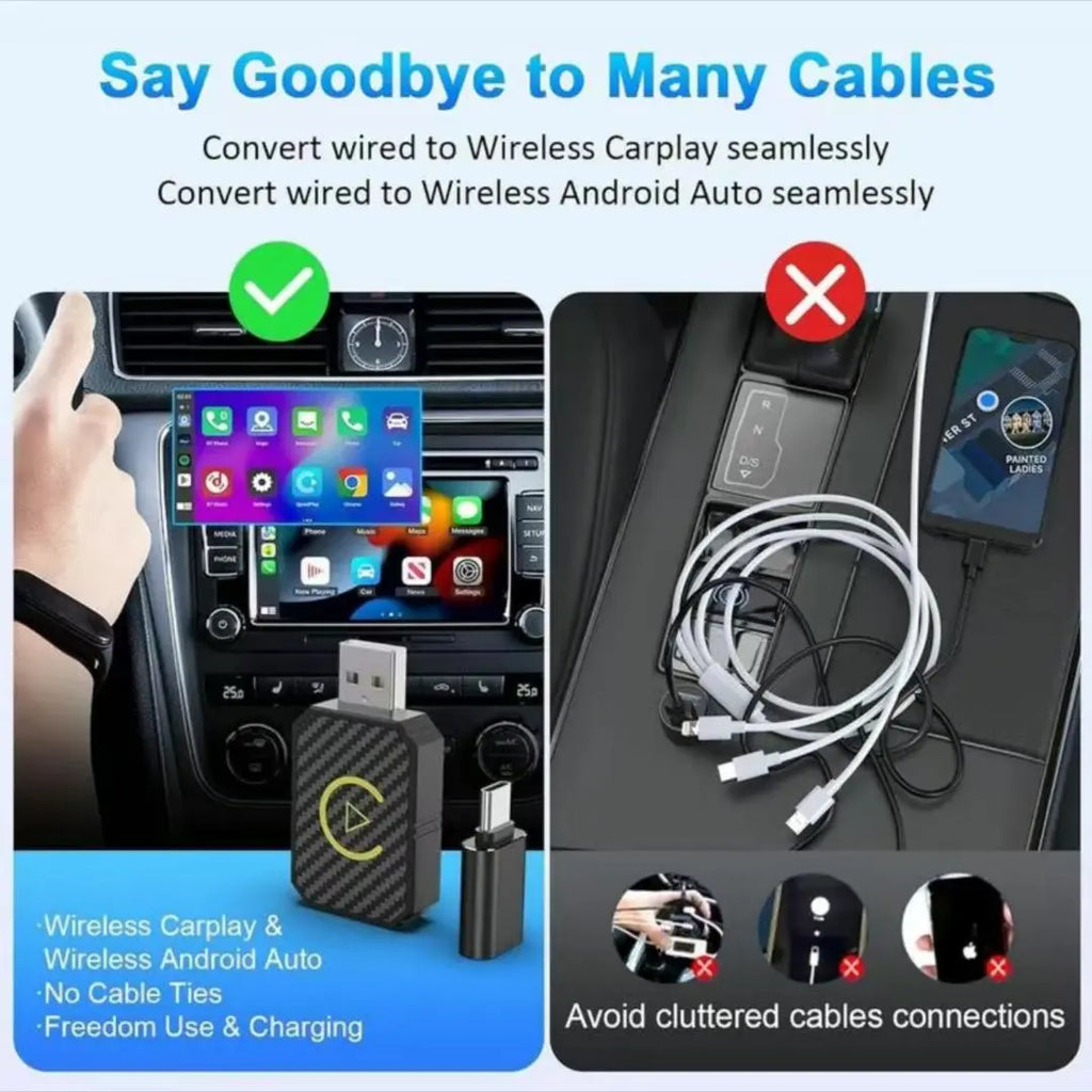 Wireless Car Adapter, Car Adapter Compatible with Carplay, Plug & Play Car Adapter, Compatible with Iphone & Android Devices, Convert Wired to Wireless for Car, Carplay Converter