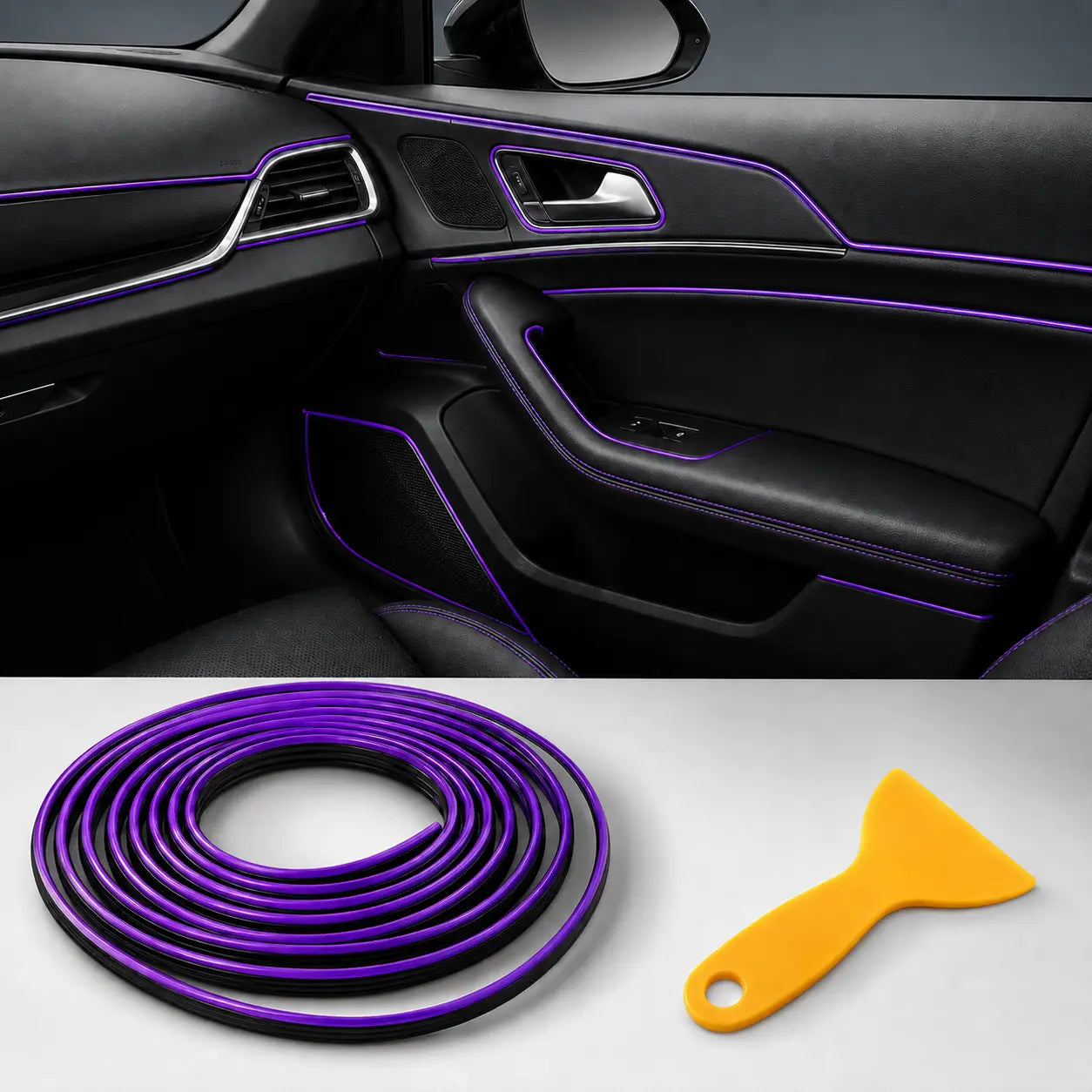 Car Interior Trim Strips, 16.4 FT Universal Flexible Electroplated Dashboard Door Gap Decorative Trim, T-Shaped PVC Interior Styling Strip with Installation Tool for Car Interior Accessories