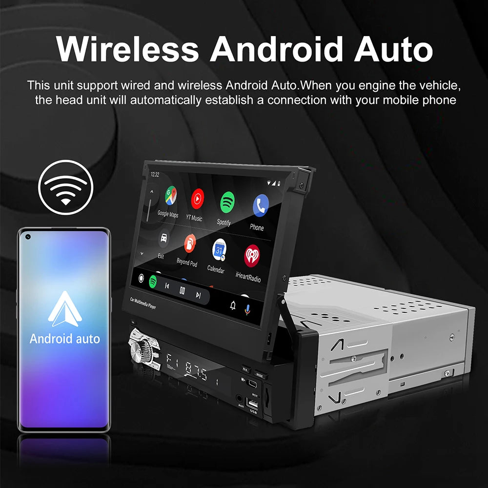 Universal 7" Flip Out Car Stereo with Wireless Carplay and Android Auto