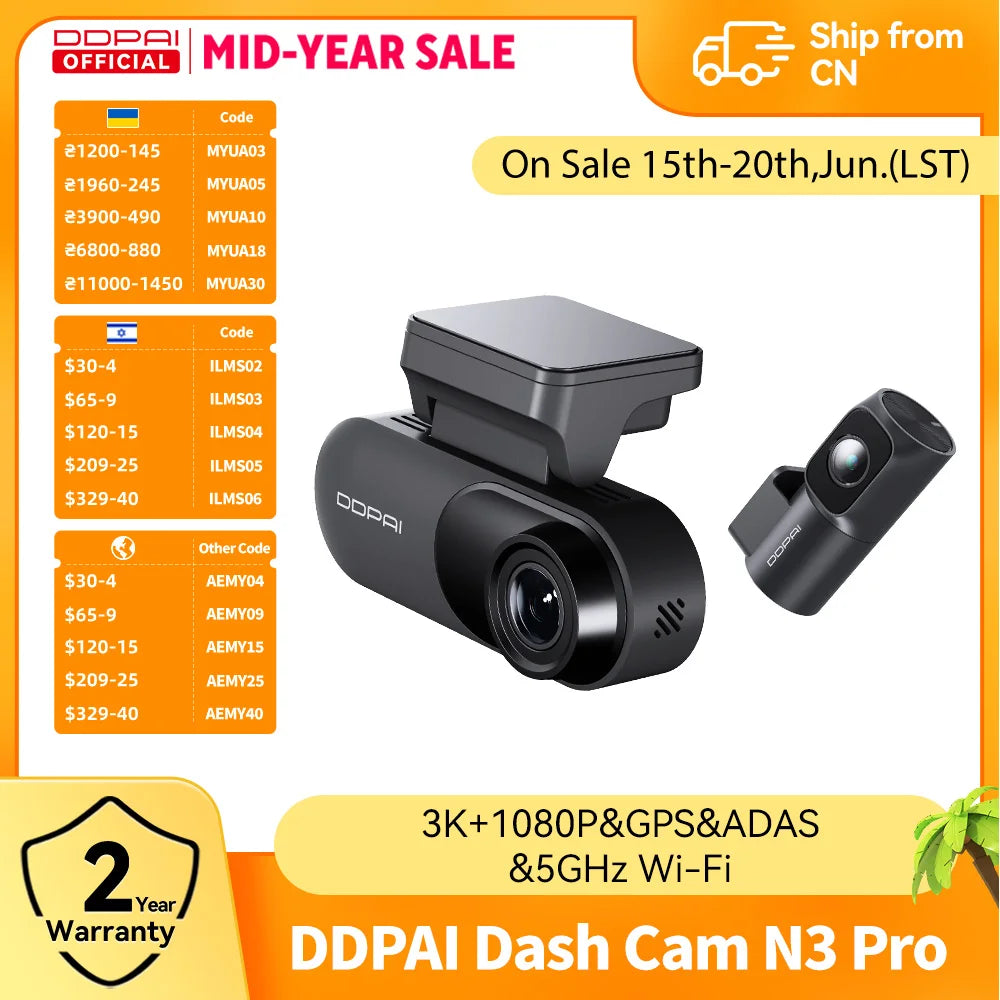 Mola N3 Pro Car Cam Front and Rear Recorder 3K
