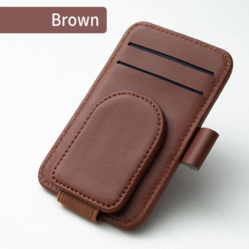 Multifunctional Pu Leather Car Sun Visor Glasses Holder