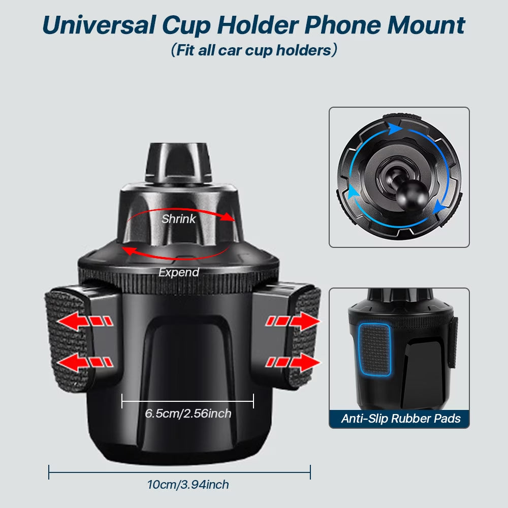 Universal Adjustable Car Cup Holder Phone Mount for iPhone and Samsung