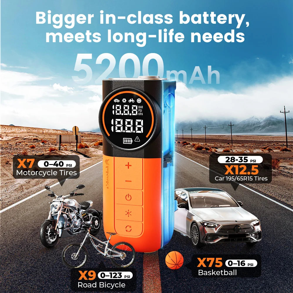 New  Portable Tire Inflator 5200Mah