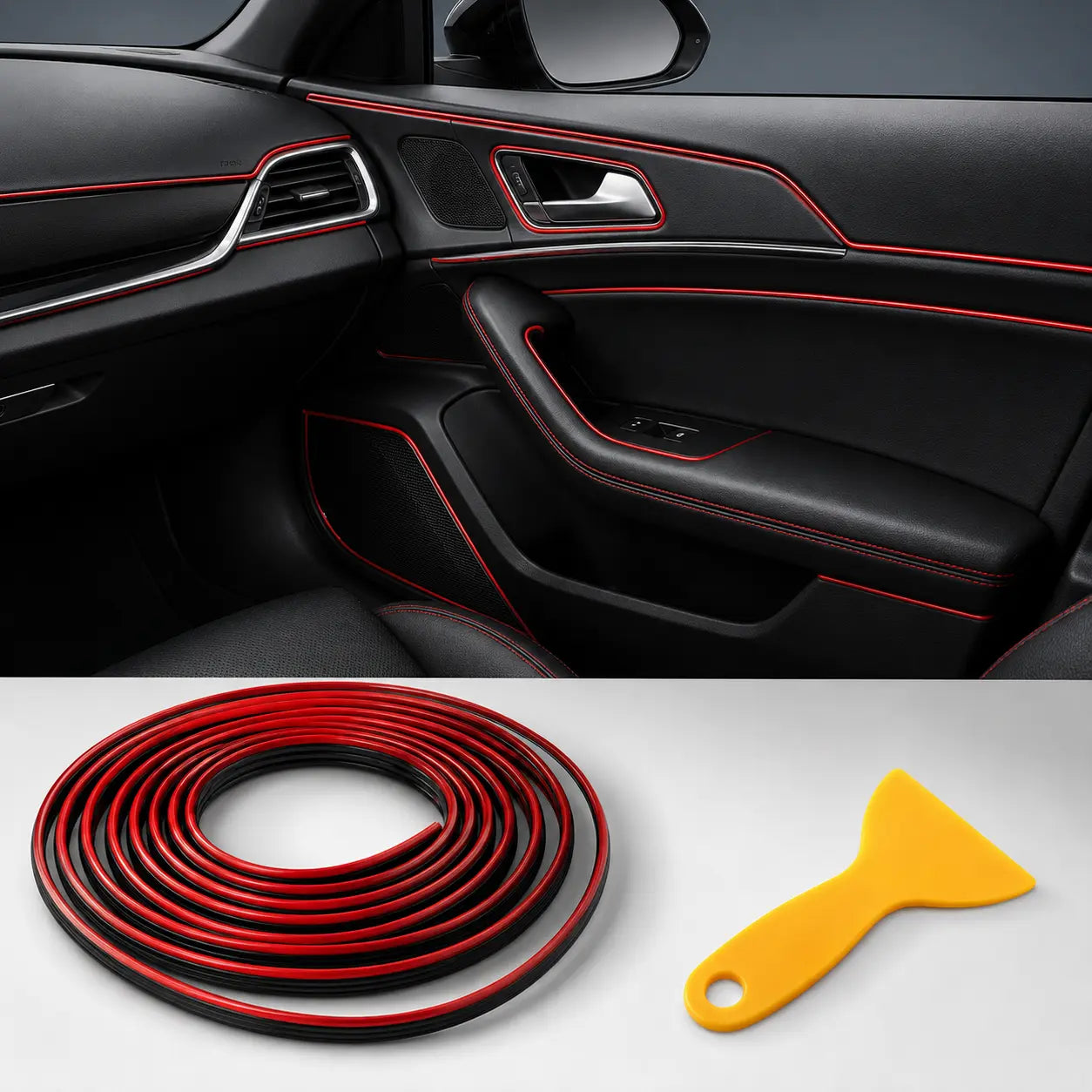 Car Interior Trim Strips, 16.4 FT Universal Flexible Electroplated Dashboard Door Gap Decorative Trim, T-Shaped PVC Interior Styling Strip with Installation Tool for Car Interior Accessories