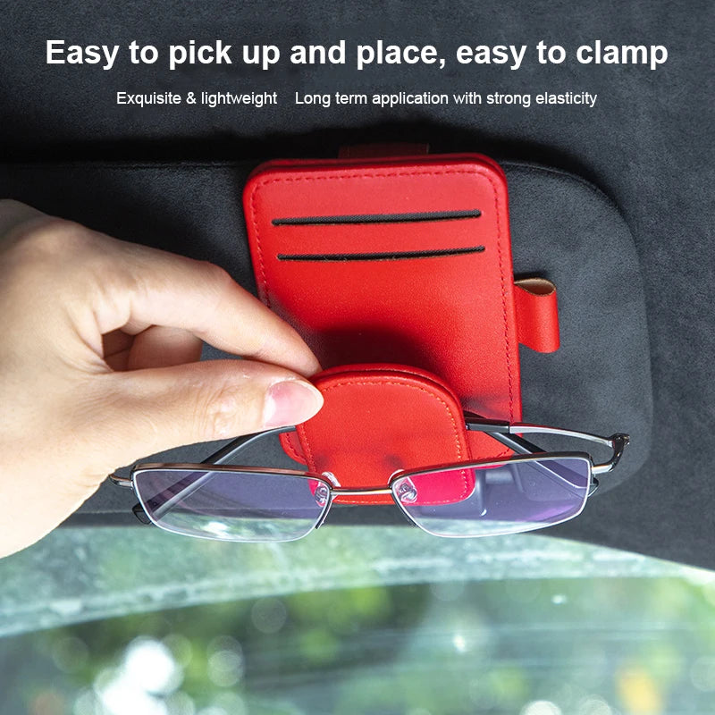 Multifunctional Pu Leather Car Sun Visor Glasses Holder