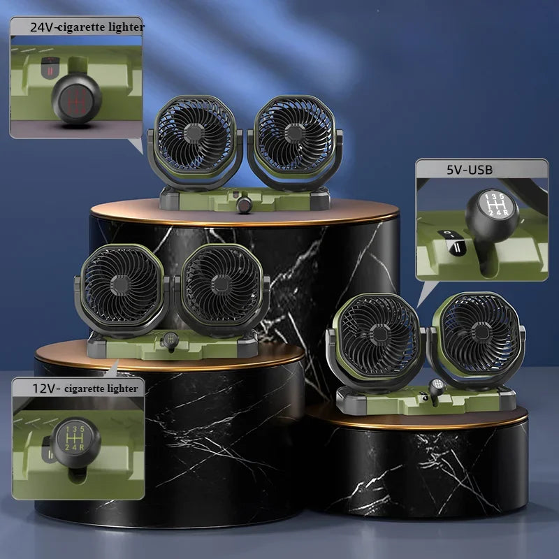 Dual-Head Car Cooling Fan