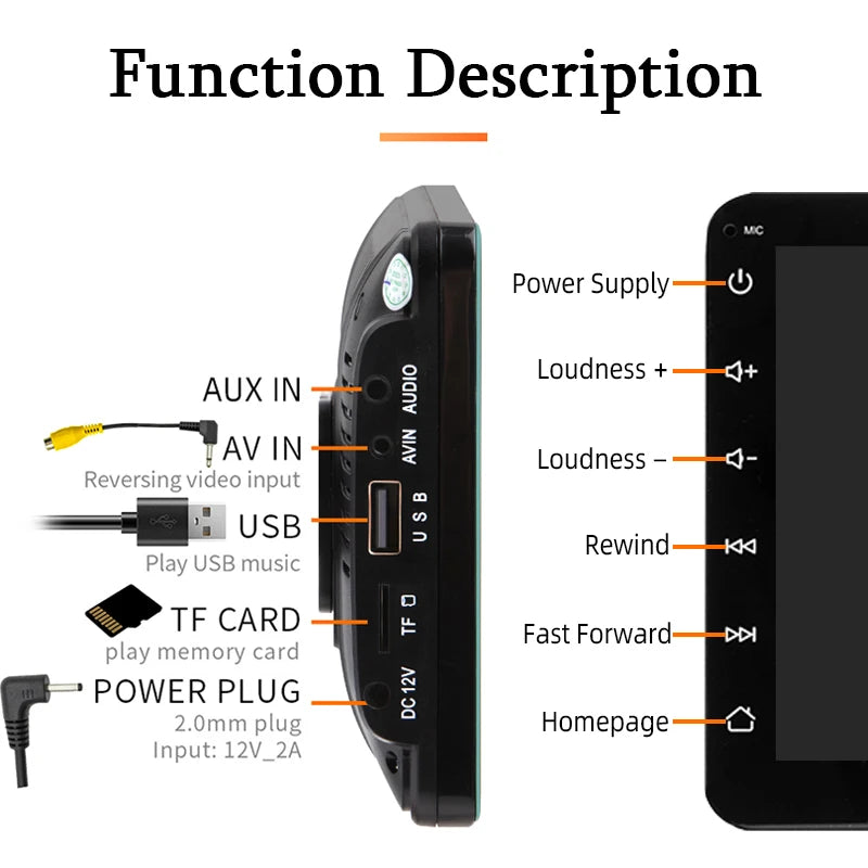 7" Portable Stereo Wireless Carplay Android Auto