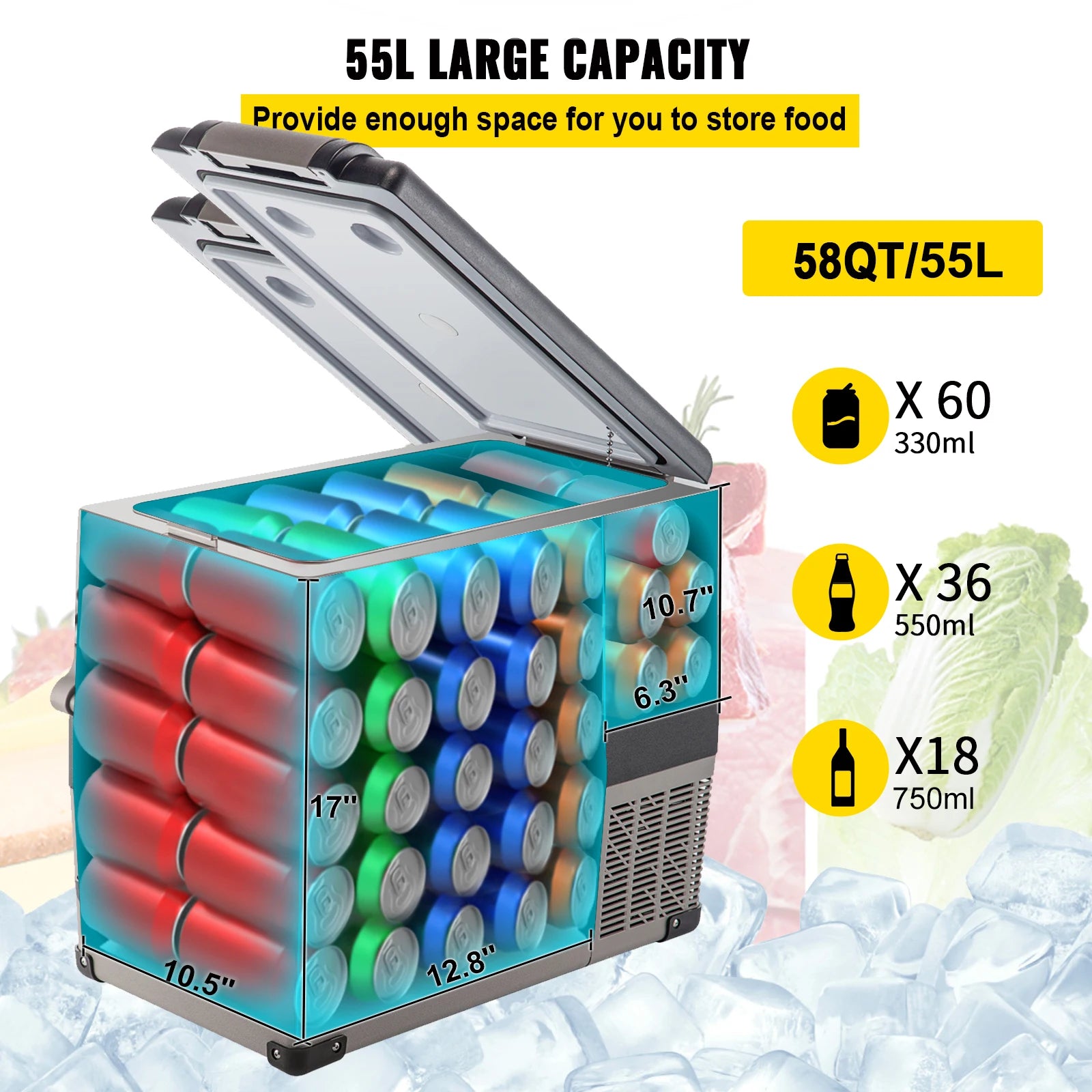 Car Refrigerator and Cooler 12/24V Ice Box for Camping 20L-22L-35L-45L-55L