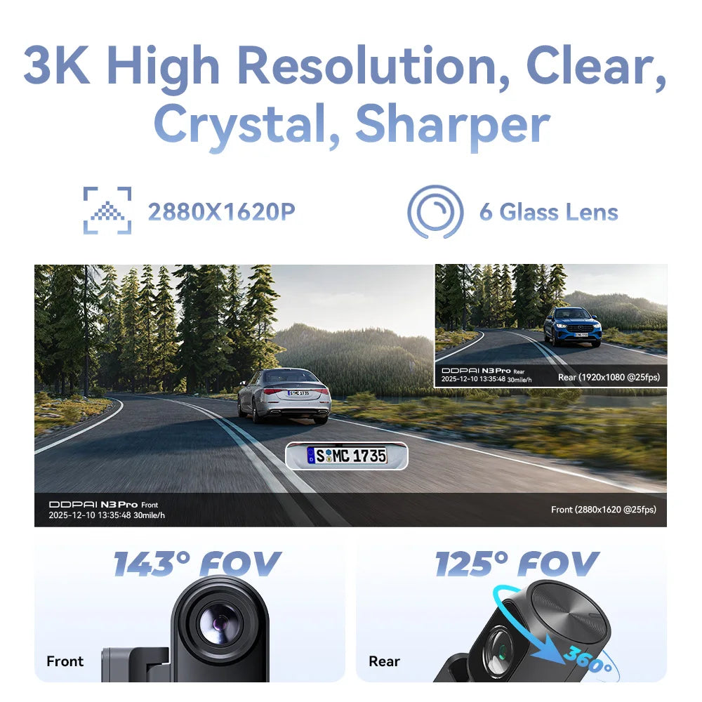 Mola N3 Pro Car Cam Front and Rear Recorder 3K